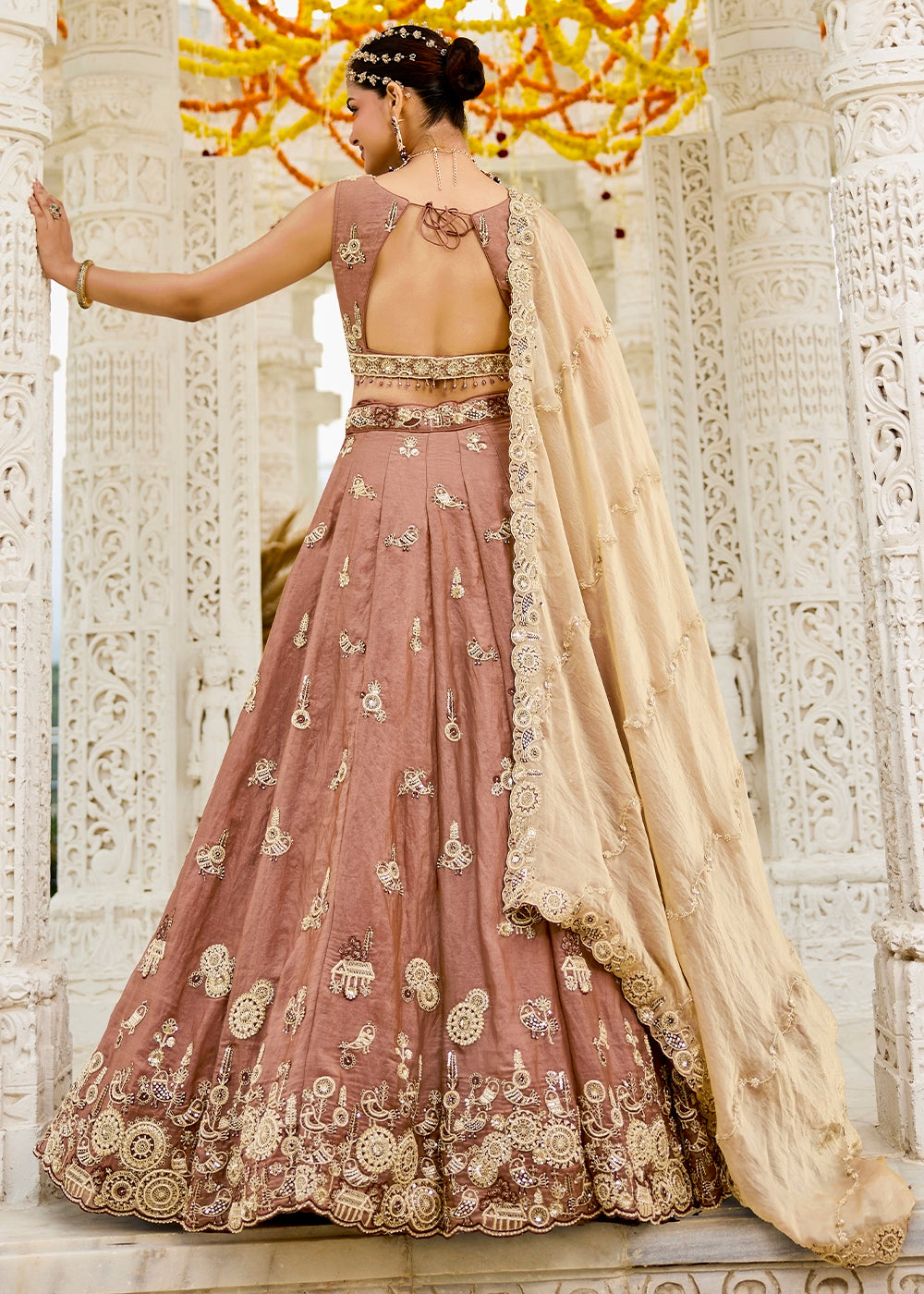 Saddle Brown Ready-to-Wear Lehenga in Satin Silk with Embroidery