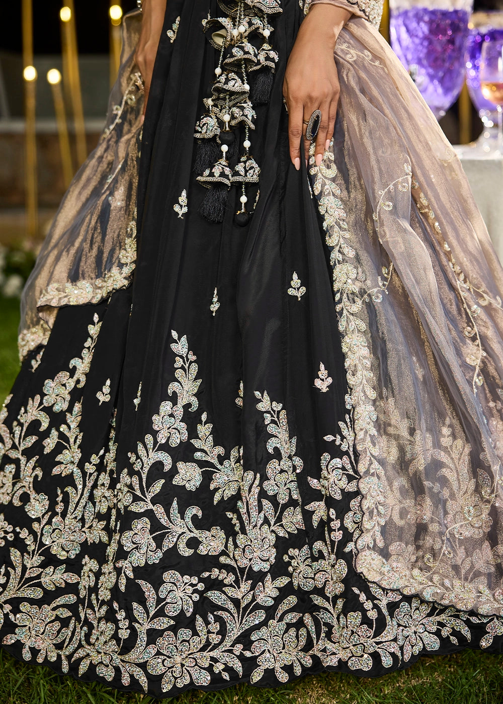 Midnight Black Ready-to-Wear Lehenga in Satin Silk with Embroidery