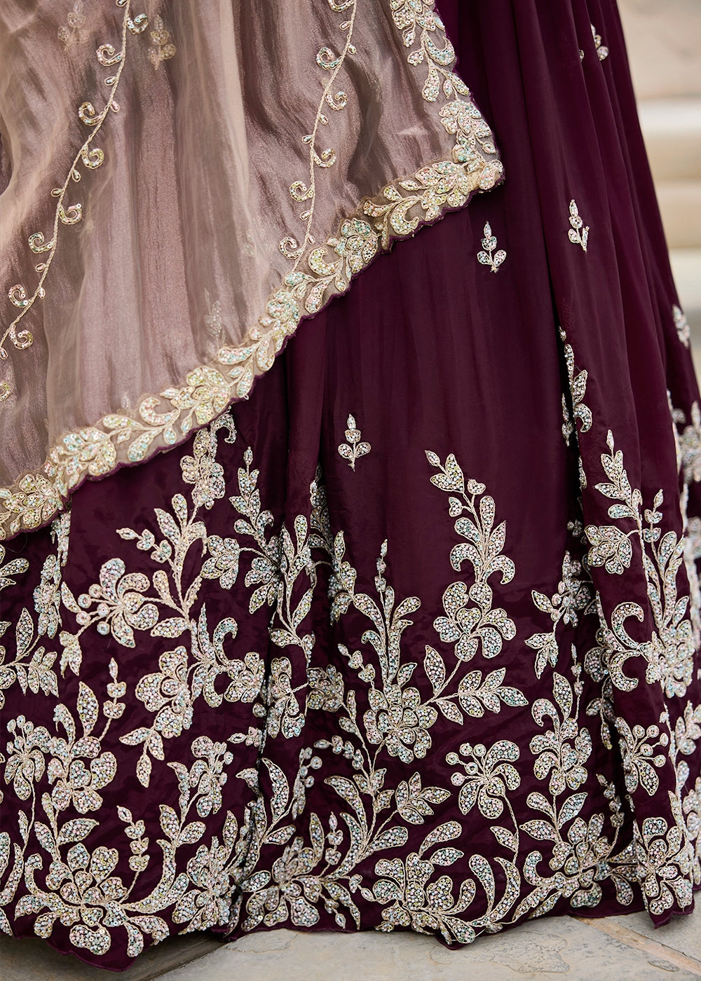 Mulberry Purple Ready-to-Wear Lehenga in Satin Silk with Embroidery