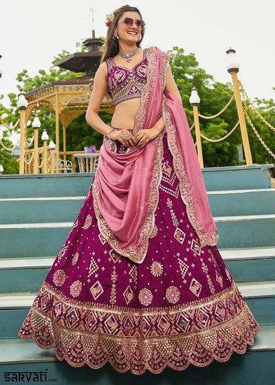 Imperial Purple Lehenga Choli in Georgette with Floral & Sequin Embroidery