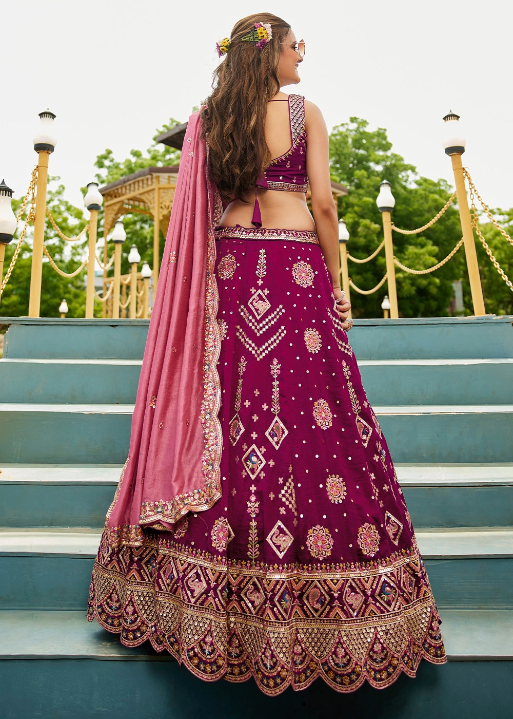 Imperial Purple Lehenga Choli in Georgette with Floral & Sequin Embroidery