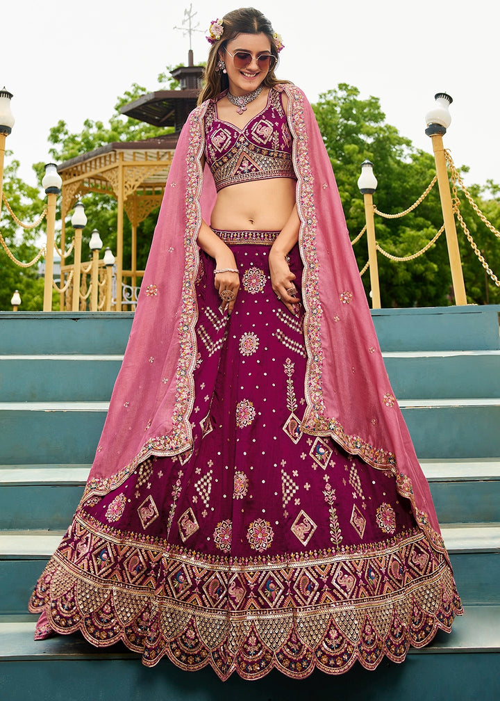 Imperial Purple Lehenga Choli in Georgette with Floral & Sequin Embroidery