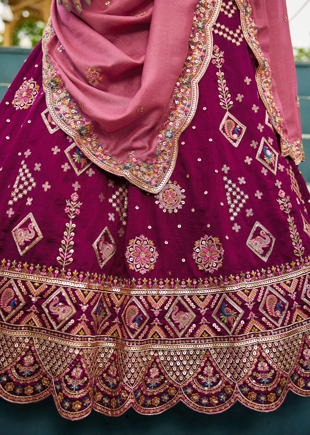 Imperial Purple Lehenga Choli in Georgette with Floral & Sequin Embroidery