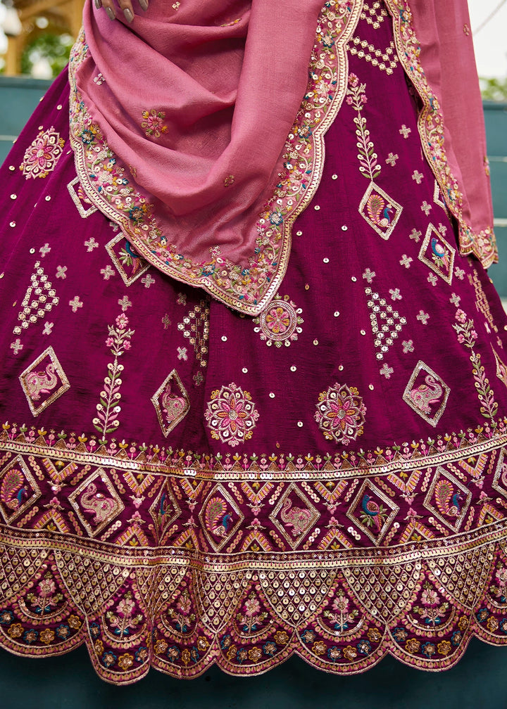 Imperial Purple Lehenga Choli in Georgette with Floral & Sequin Embroidery