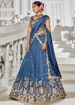 Sapphire Blue Lehenga Choli in Georgette with Floral & Sequin Embroidery