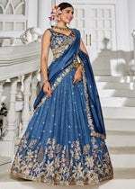 Sapphire Blue Lehenga Choli in Georgette with Floral & Sequin Embroidery