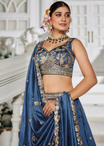 Sapphire Blue Lehenga Choli in Georgette with Floral & Sequin Embroidery