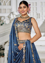 Sapphire Blue Lehenga Choli in Georgette with Floral & Sequin Embroidery