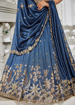 Sapphire Blue Lehenga Choli in Georgette with Floral & Sequin Embroidery