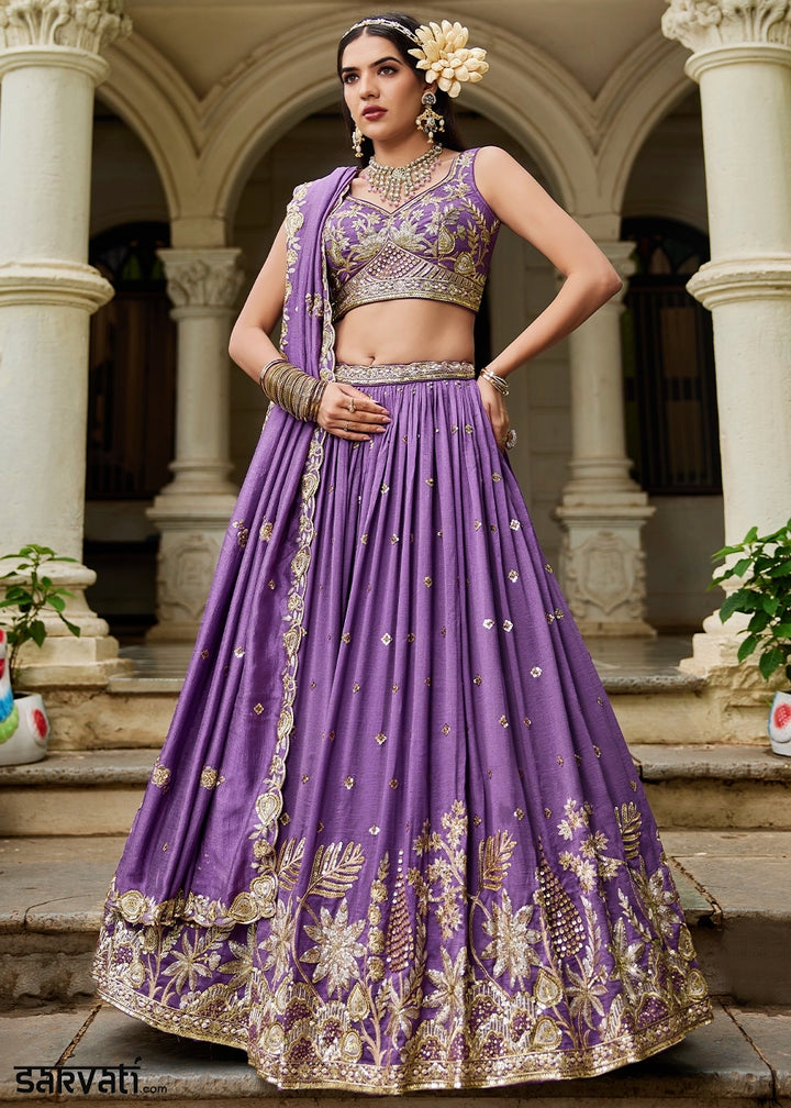 Studio Purple Lehenga Choli in Georgette with Floral & Sequin Embroidery