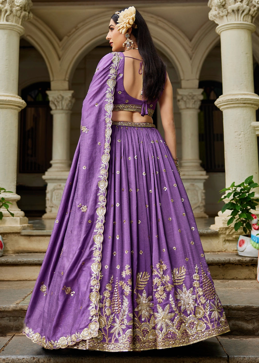 Studio Purple Lehenga Choli in Georgette with Floral & Sequin Embroidery