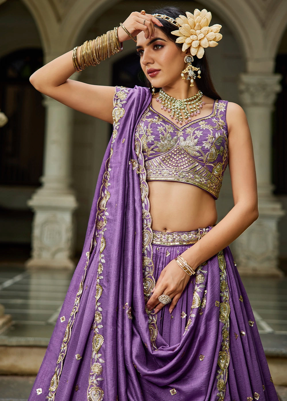 Studio Purple Lehenga Choli in Georgette with Floral & Sequin Embroidery