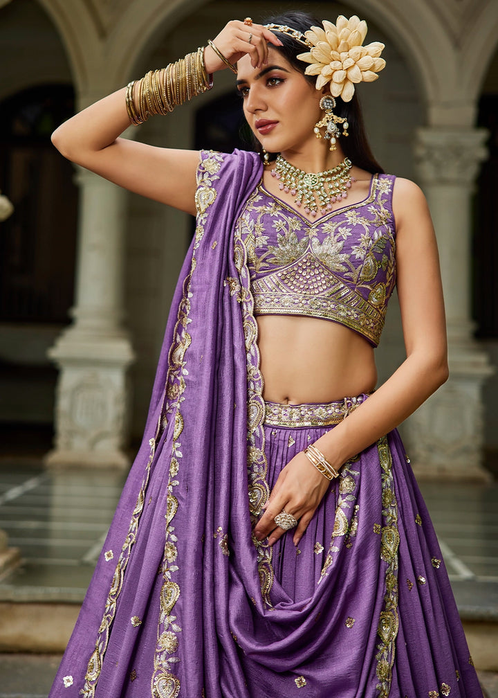 Studio Purple Lehenga Choli in Georgette with Floral & Sequin Embroidery
