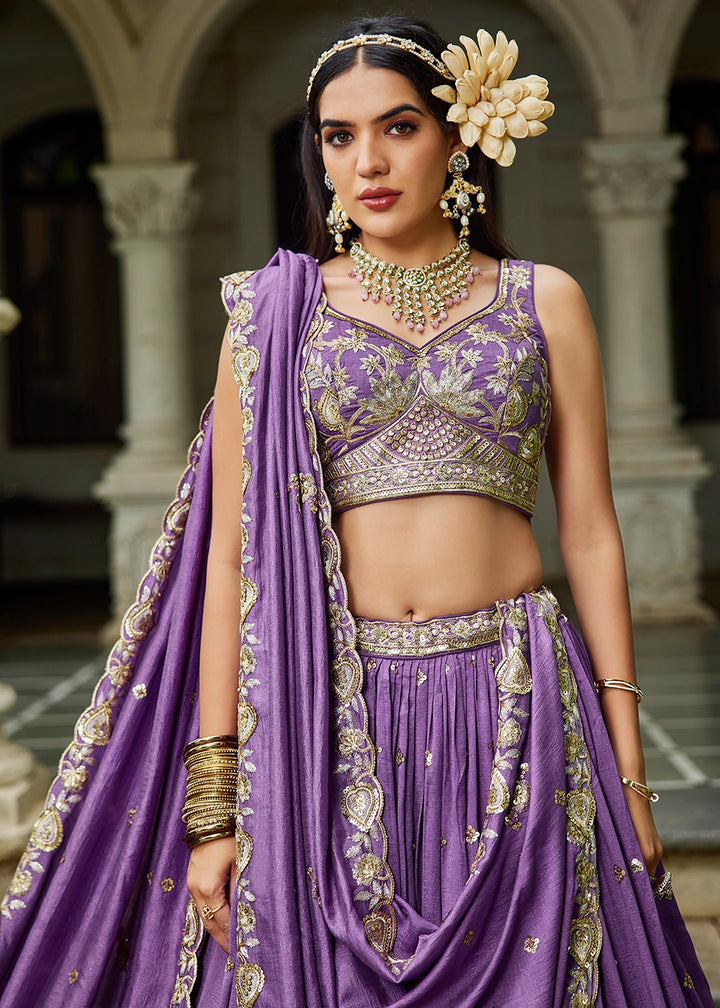 Studio Purple Lehenga Choli in Georgette with Floral & Sequin Embroidery
