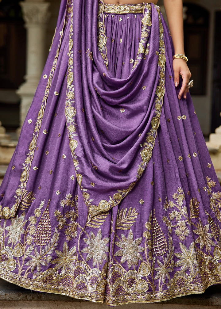Studio Purple Lehenga Choli in Georgette with Floral & Sequin Embroidery