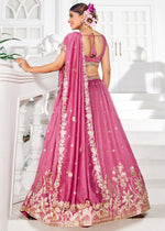 French Rose Pink Lehenga Choli in Georgette with Floral & Sequin Embroidery