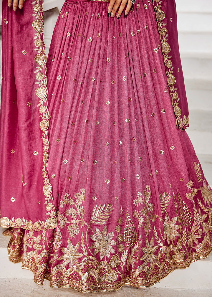 French Rose Pink Lehenga Choli in Georgette with Floral & Sequin Embroidery