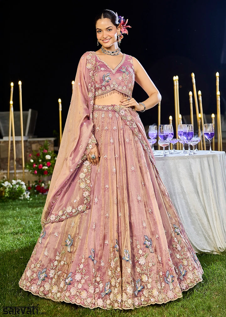 Shades Of Purple Ready-to-Wear Lehenga in Tissue with Embroidery