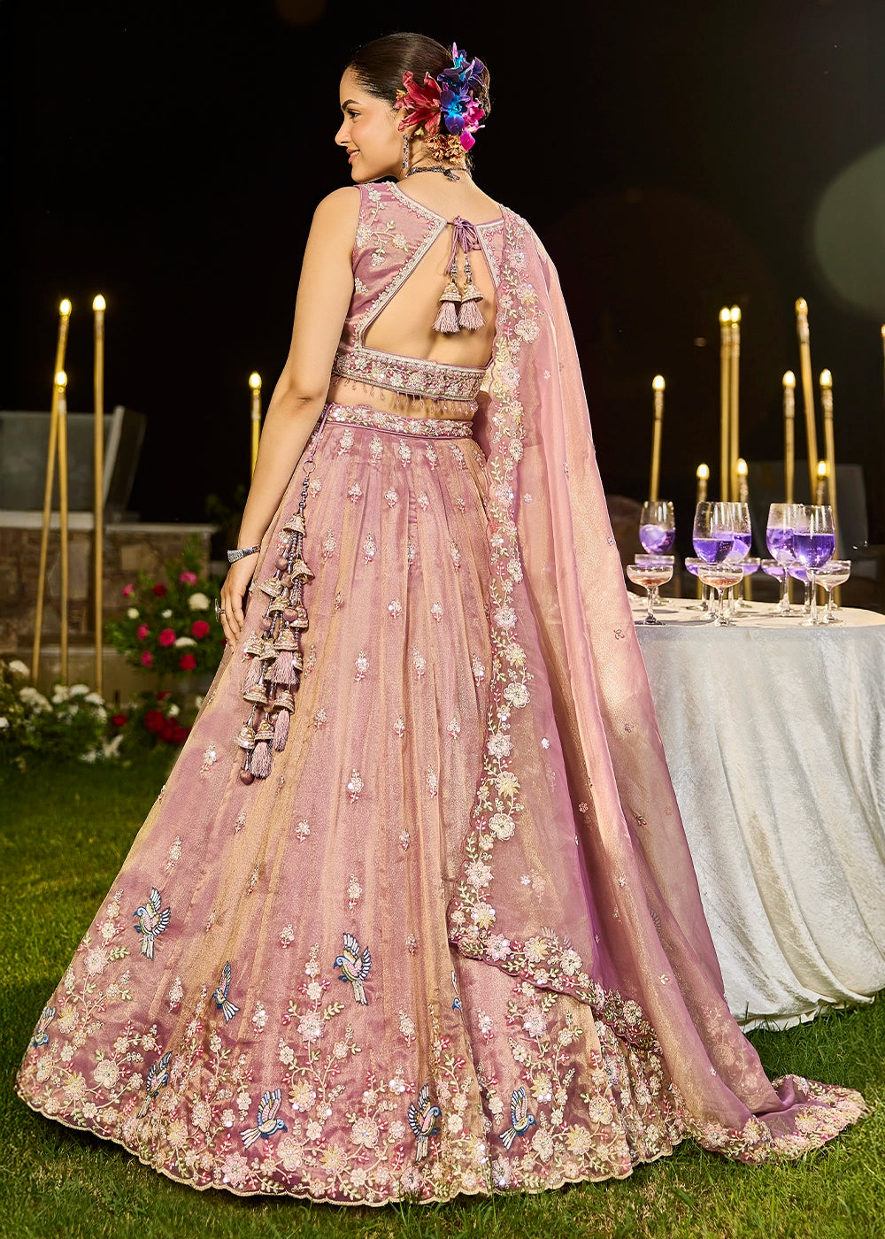 Shades Of Purple Ready-to-Wear Lehenga in Tissue with Embroidery