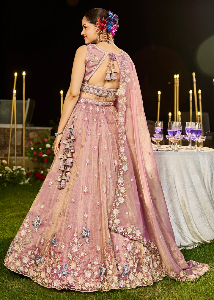 Shades Of Purple Ready-to-Wear Lehenga in Tissue with Embroidery