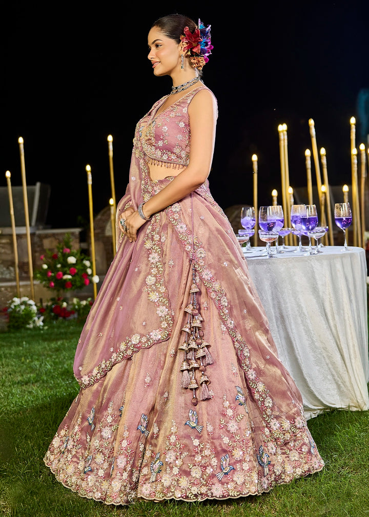 Shades Of Purple Ready-to-Wear Lehenga in Tissue with Embroidery