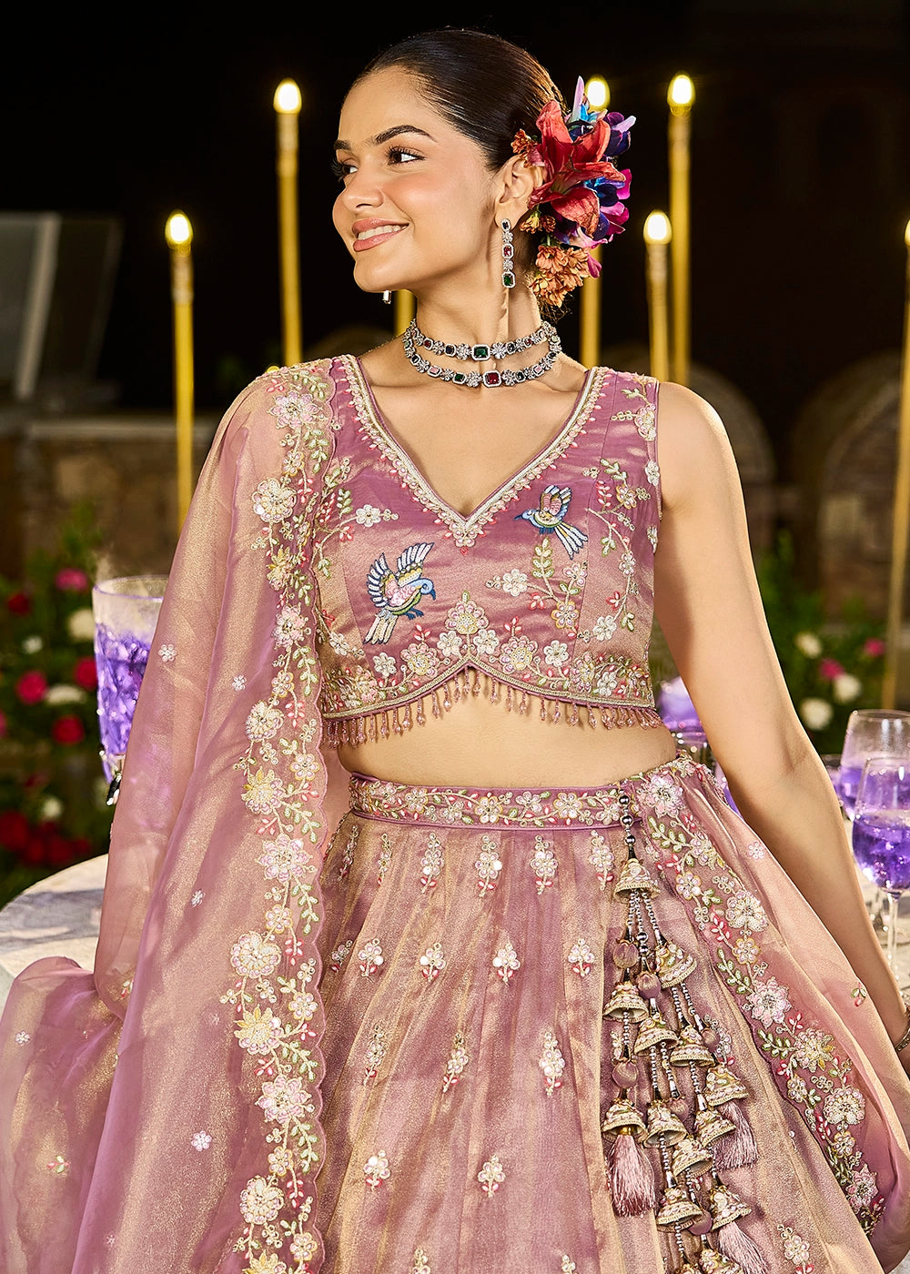 Shades Of Purple Ready-to-Wear Lehenga in Tissue with Embroidery