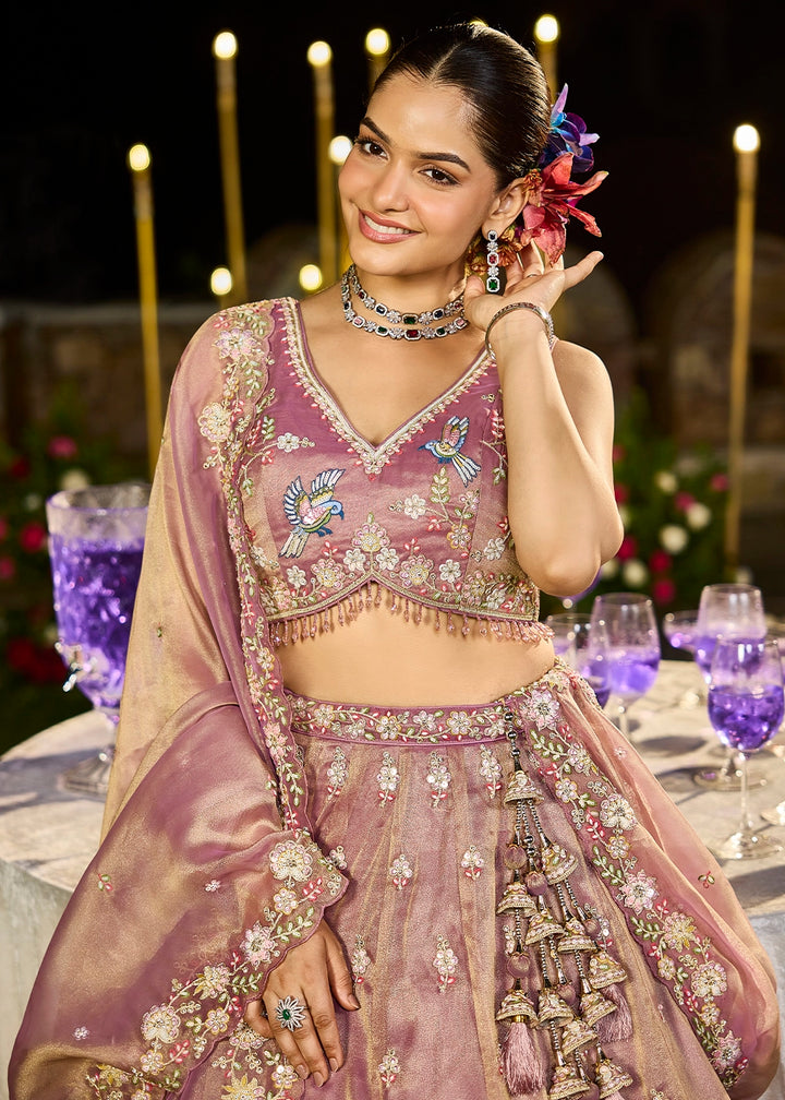 Shades Of Purple Ready-to-Wear Lehenga in Tissue with Embroidery