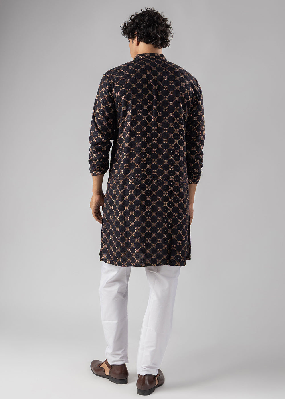 Coal Black Rayon Kurta with Circular Motif Embroidery