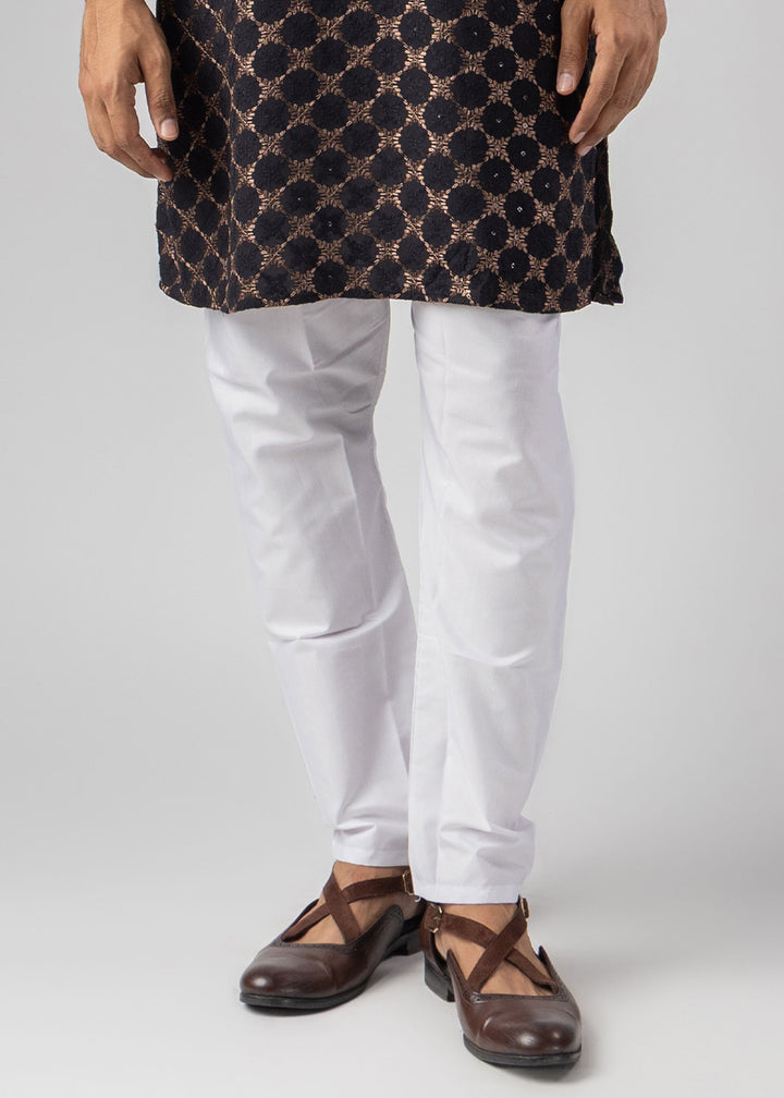 Coal Black Rayon Kurta with Circular Motif Embroidery