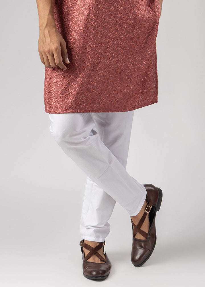 Bittersweet Orange Rayon Kurta with Ornamental Embroidery