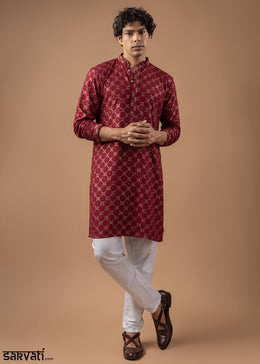 Currant Red Rayon Kurta with Circular Motif Embroidery