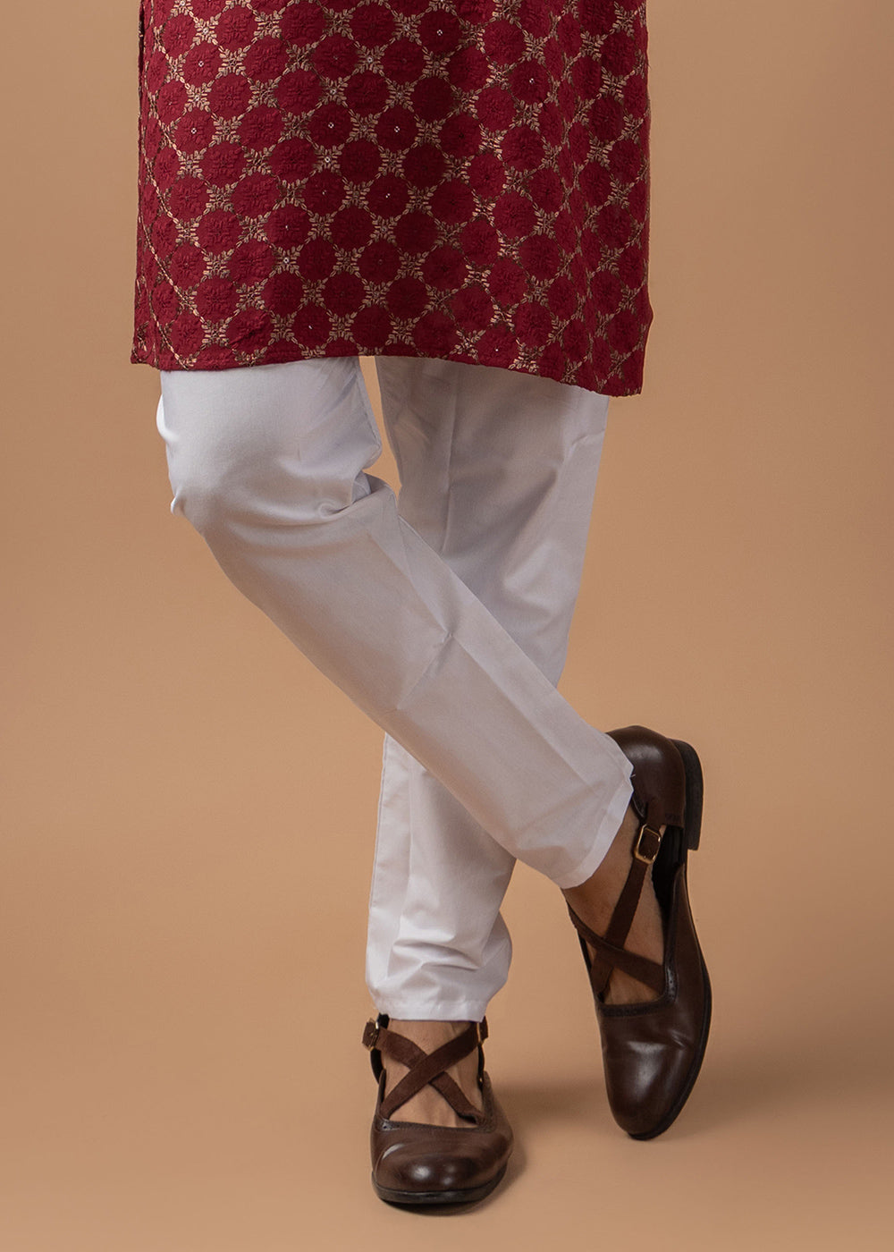 Currant Red Rayon Kurta with Circular Motif Embroidery