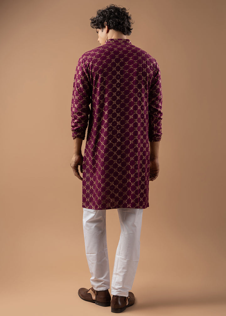 Grape Purple Rayon Kurta with Circular Motif Embroidery