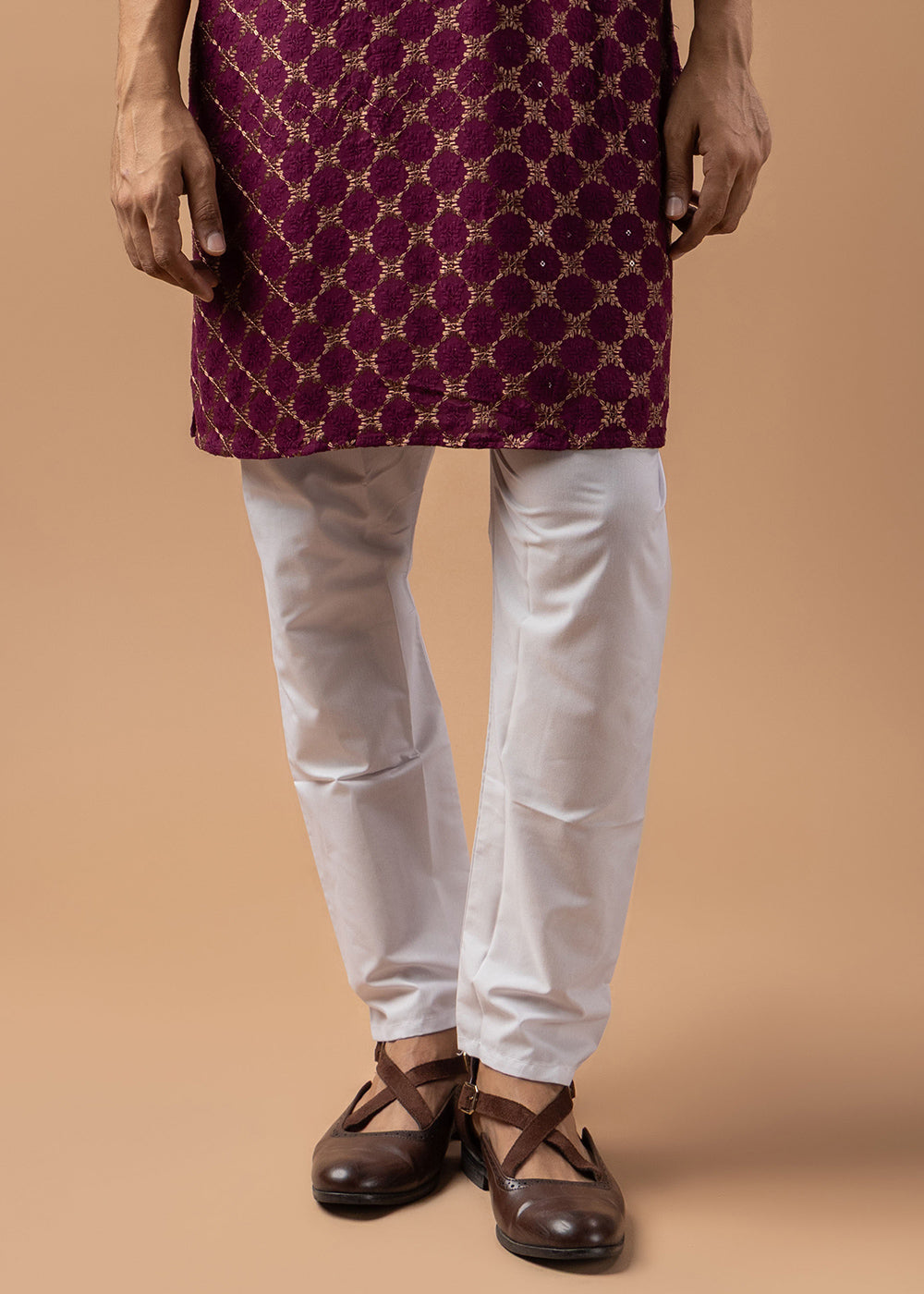 Grape Purple Rayon Kurta with Circular Motif Embroidery