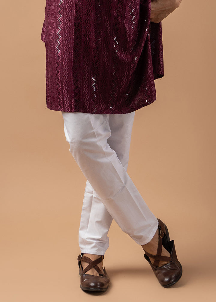 Burgundy Purple Rayon Kurta with Embroidered Sequin Accents