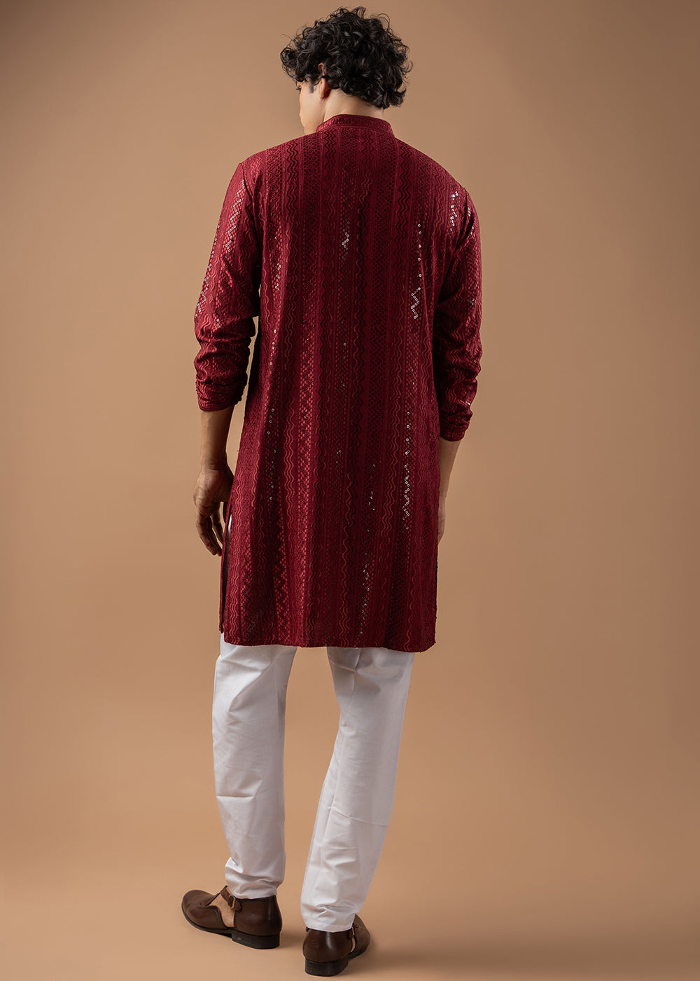 Maroon Red Rayon Kurta with Embroidered Sequin Accents