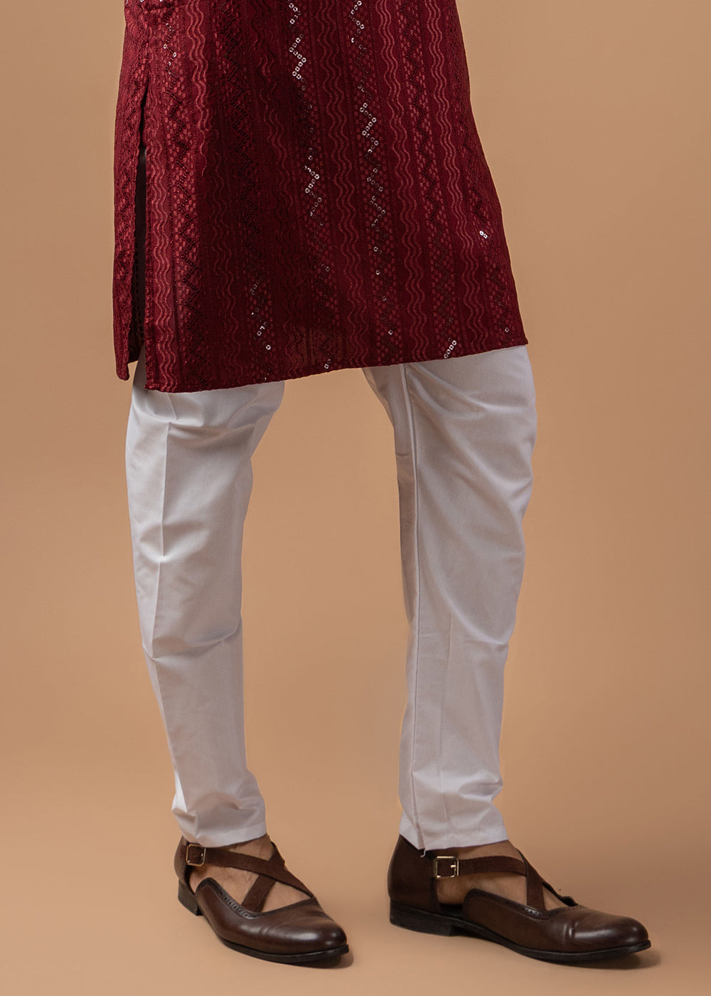 Maroon Red Rayon Kurta with Embroidered Sequin Accents