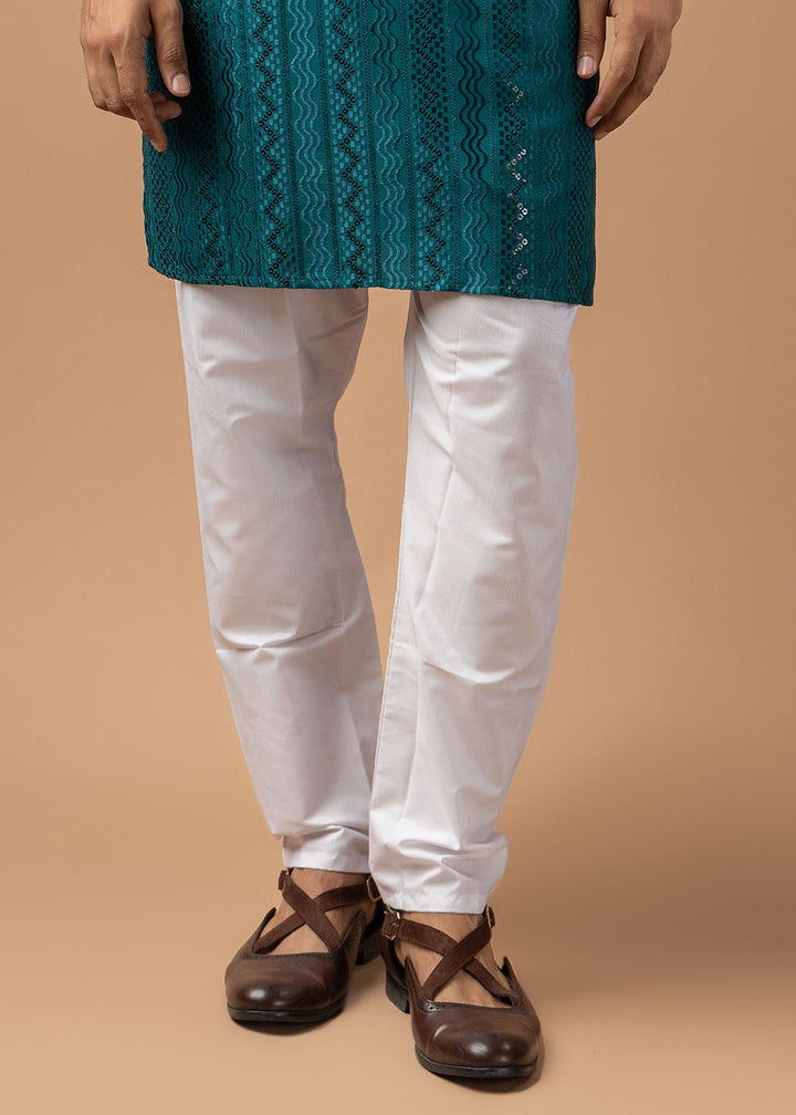 Teal Blue Rayon Kurta with Embroidered Sequin Accents