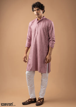 Sea Pink Rayon Kurta with Ornamental Embroidery