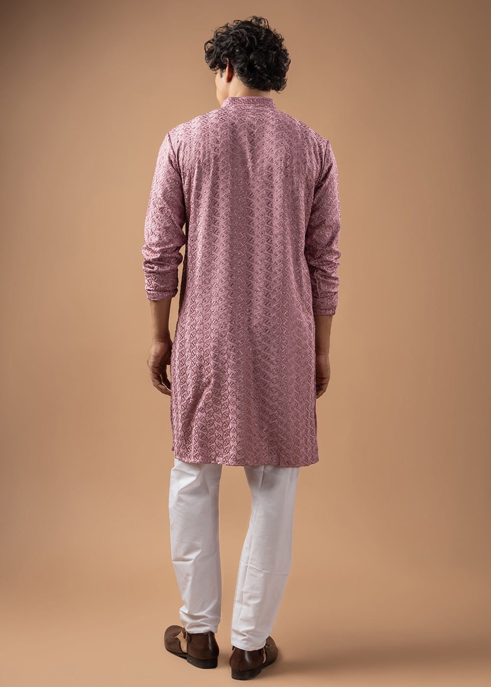 Sea Pink Rayon Kurta with Ornamental Embroidery