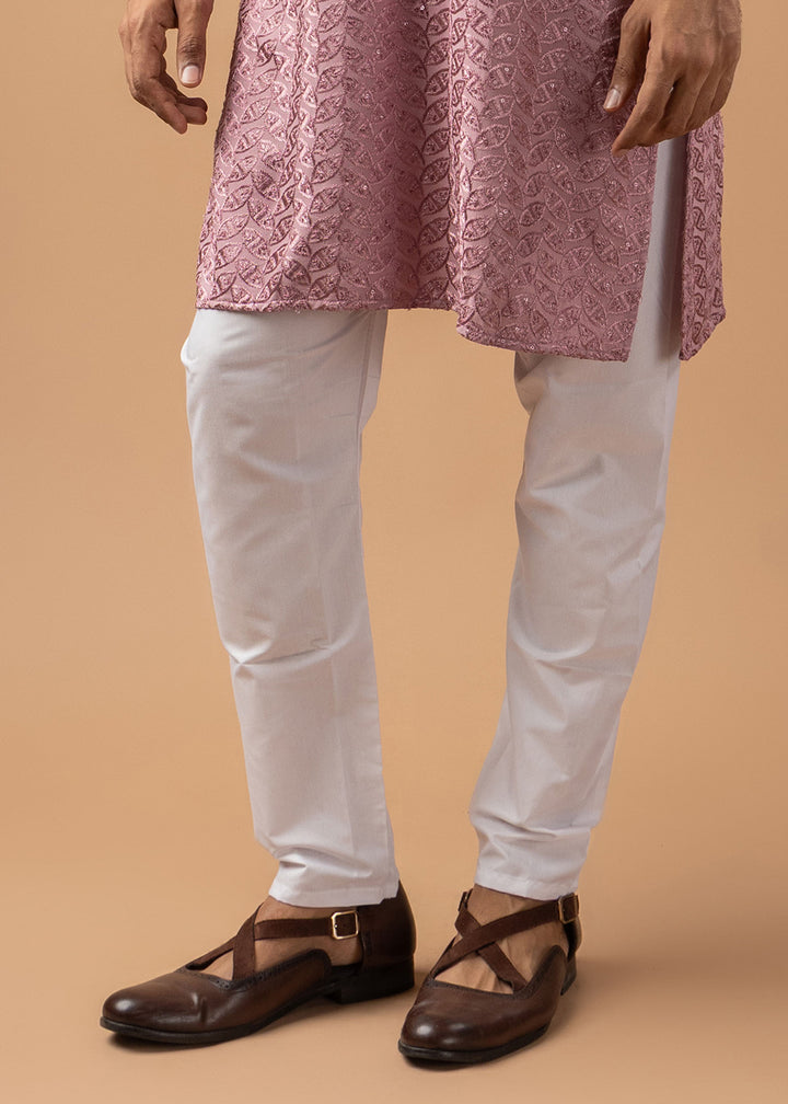 Sea Pink Rayon Kurta with Ornamental Embroidery