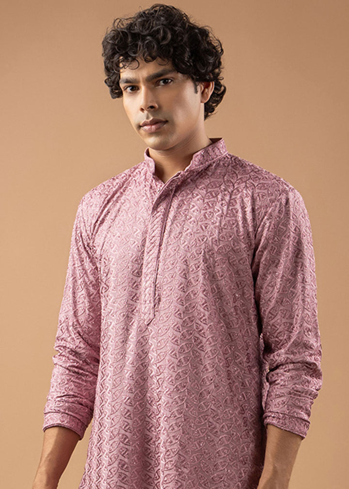 Sea Pink Rayon Kurta with Ornamental Embroidery