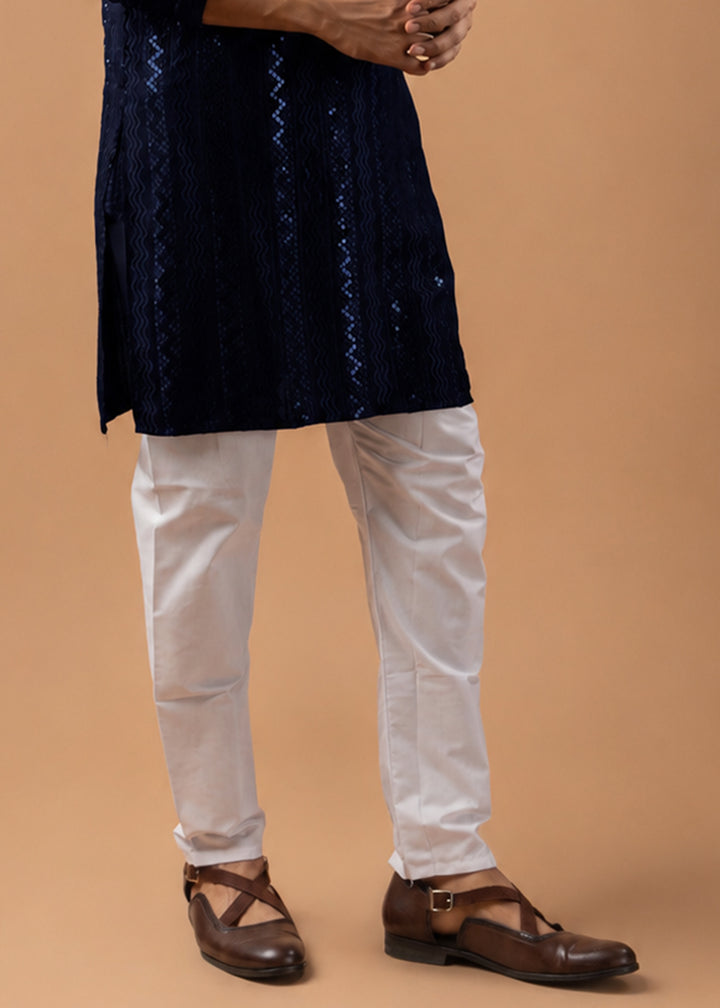 Midnight Blue Rayon Kurta with Embroidered Sequin Accents