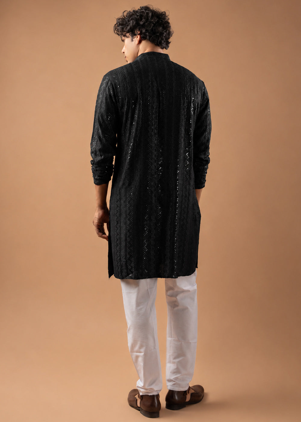 Spider Black Rayon Kurta with Embroidered Sequin Accents