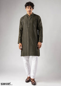 Sage Green Rayon Kurta with Embroidered Sequin Accents