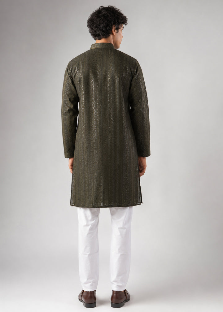 Sage Green Rayon Kurta with Embroidered Sequin Accents