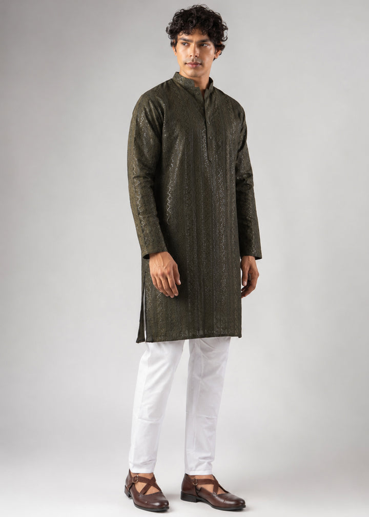 Sage Green Rayon Kurta with Embroidered Sequin Accents