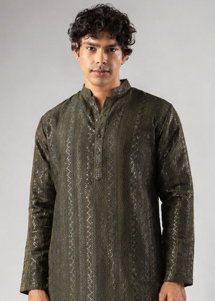 Sage Green Rayon Kurta with Embroidered Sequin Accents