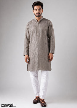 Granite Grey Rayon Kurta with Ornamental Embroidery