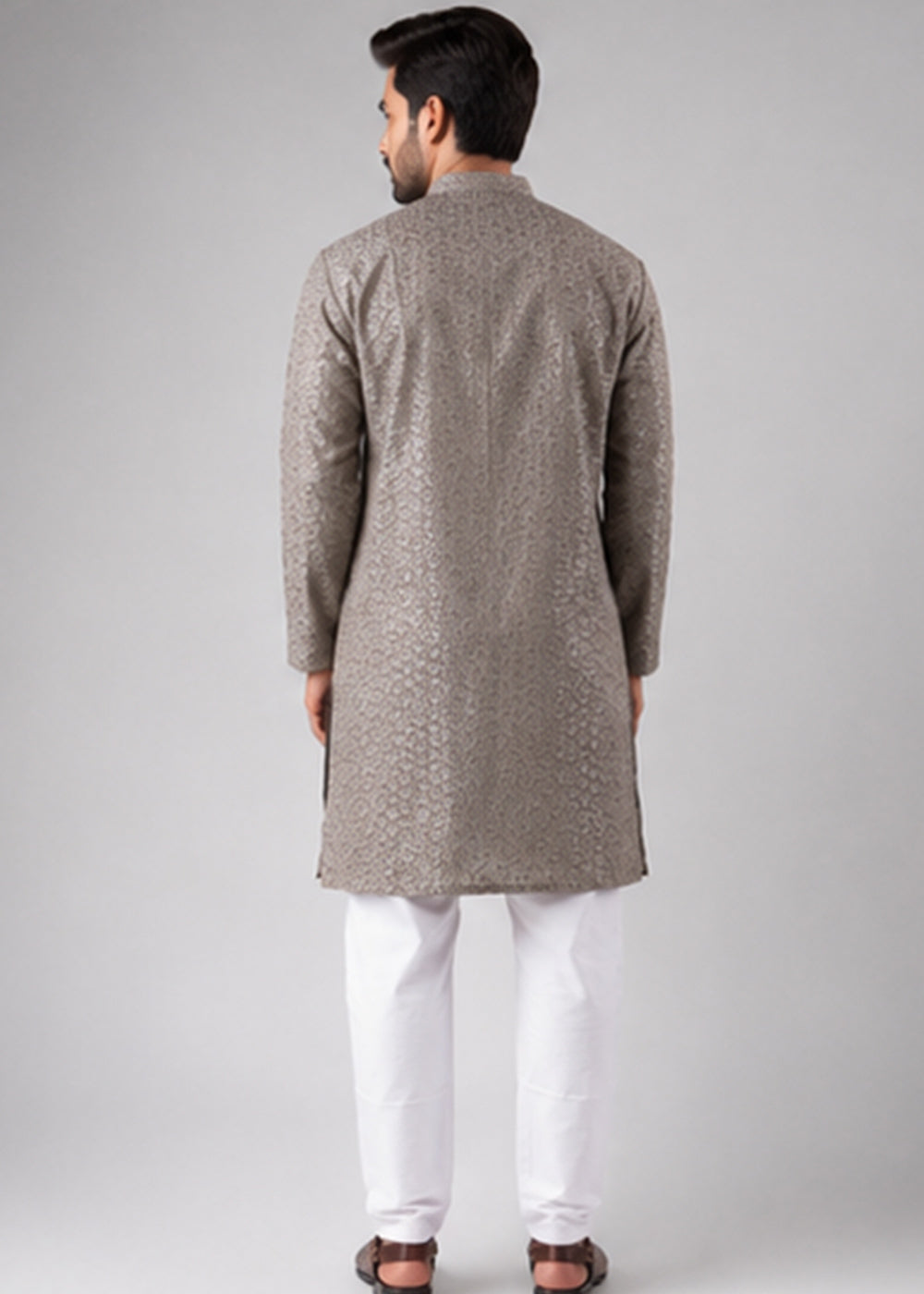 Granite Grey Rayon Kurta with Ornamental Embroidery
